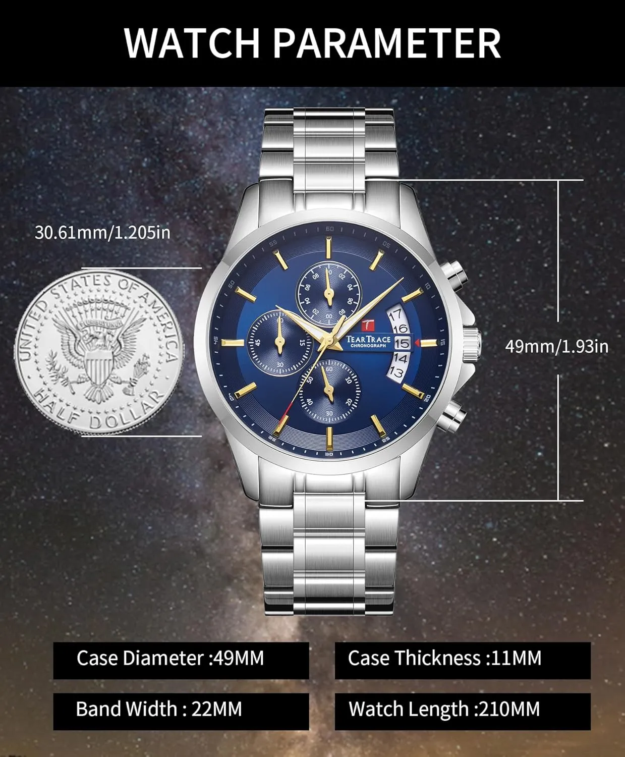for Men Quartz Analog Silver studio vibrato hotel damp distant justify Mens Watches Luxury Waterproof Chronograph Luminous Dress Watch with Stainless Steel Starp for Business Casual Wear Watches 