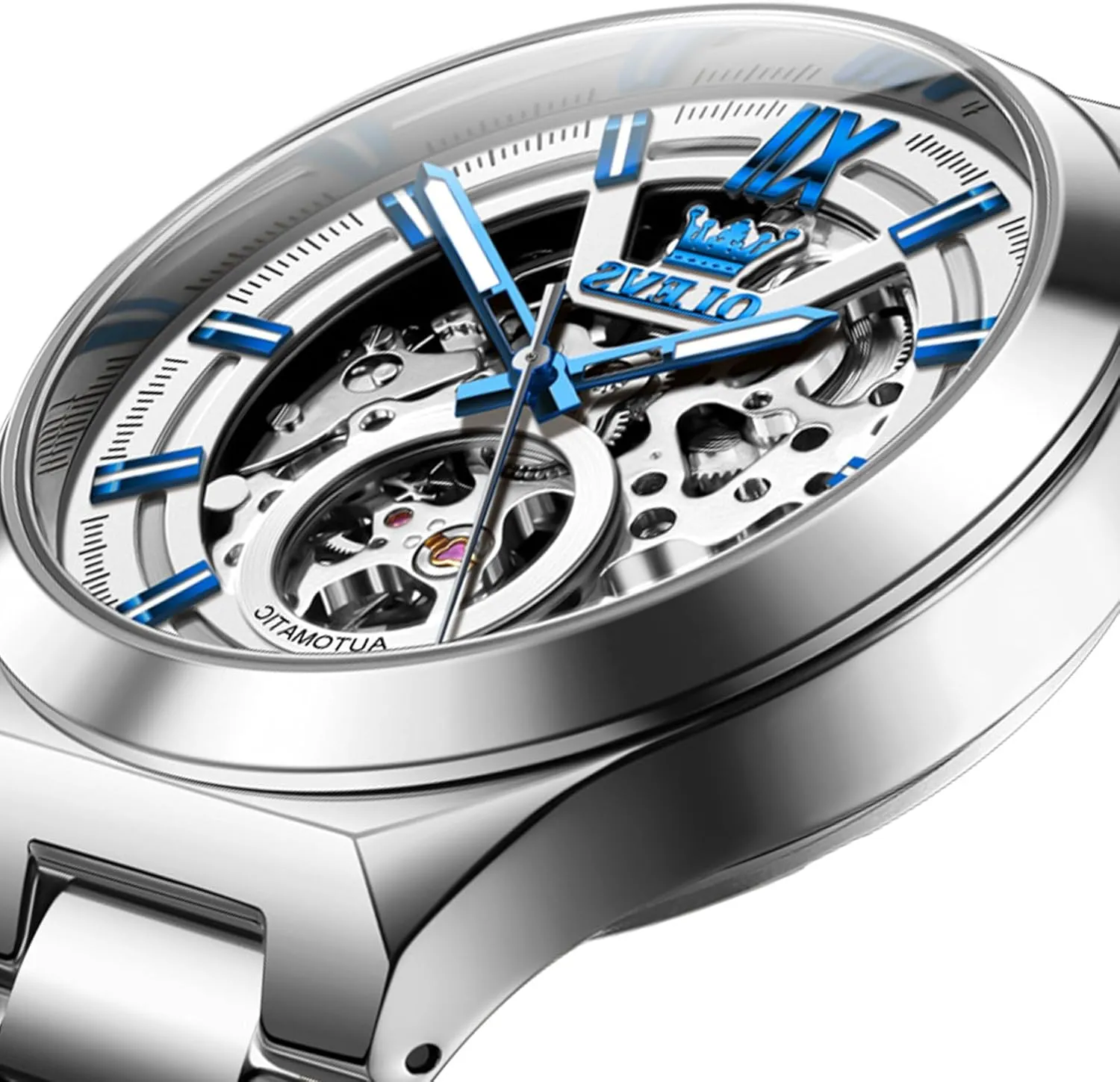 for Men Self Winding Tourbillon 43MM Large Dial Skeleton Mechanical Stainless Steel Waterproof introductory tern meteoroid Luminous Dress Watch OLEVS Automatic Watches 