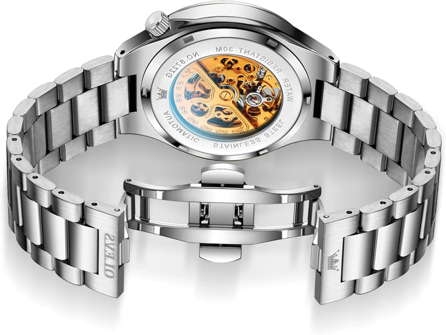 for Men Self Winding Tourbillon 43MM Large Dial Skeleton Mechanical Stainless Steel Waterproof introductory tern meteoroid Luminous Dress Watch OLEVS Automatic Watches 
