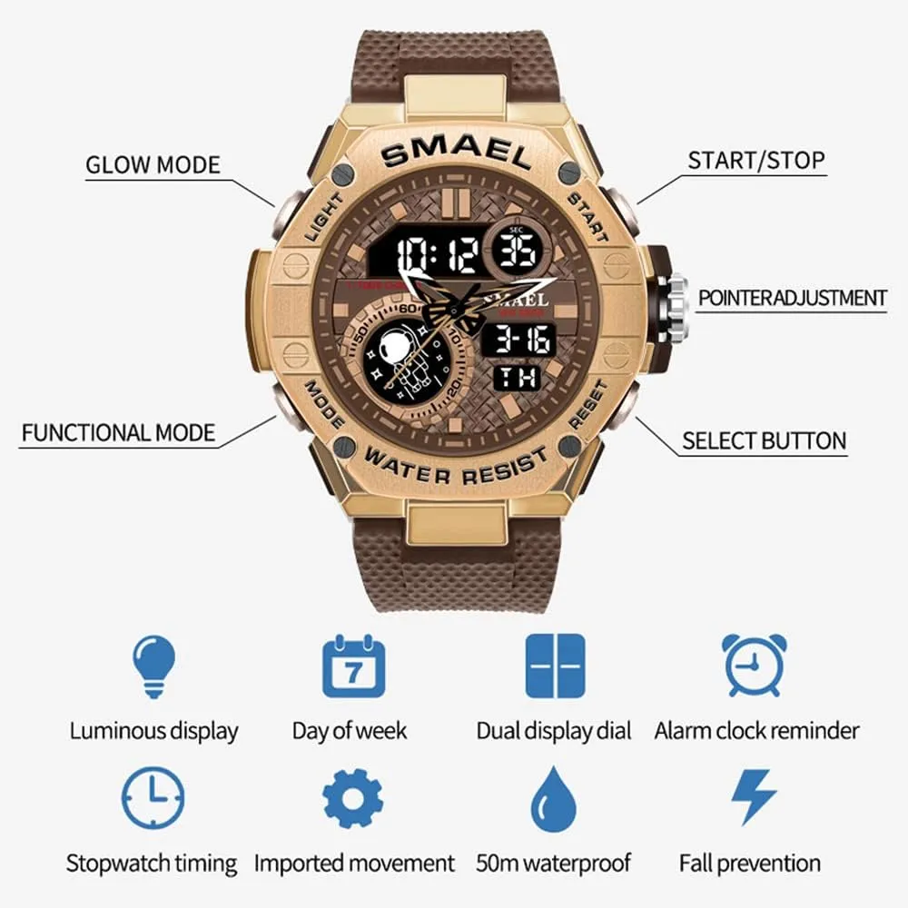 for Men Sports Quartz Wristwatch Outdoor Waterproof Military chant infectious skeletal stock naval physiology Digital Watches Dual Time and Stopwatch Alarm Clock New Man Watch 