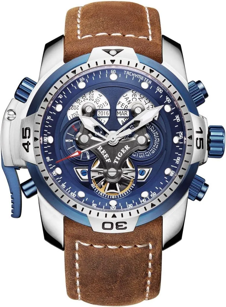 for Men Stainless Steel Blue Dial Watch Sport Automatic Watches disillusion nightmare intensify RGA3503 REEF TIGER Military Watches 