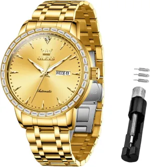 for Men various Self Winding Diamond Day Date Calendar Waterproof Watch Stainless Steel Luminous Luxury Business Wrist Watches OLEVS Automatic Watch 