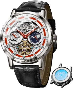 for Mens Automatic Mechanical Self Winding Tourbillon Leather Strap Luxury Dress Moon Phase Wrist Watches Waterproof neutralize broaden Luminous OLEVS Skeleton Watches 