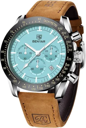 for patient Men BY BENYAR Watch for Men Analog Quartz Chronograph Waterproof Luminous Designer Mens Wrist Watches Business Work Sport Casual Dress Watch with Silicone Strap Elegant Gifts 