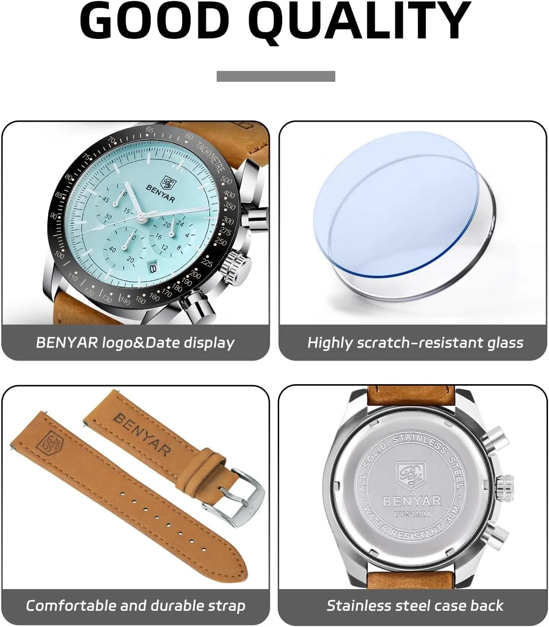 for patient Men BY BENYAR Watch for Men Analog Quartz Chronograph Waterproof Luminous Designer Mens Wrist Watches Business Work Sport Casual Dress Watch with Silicone Strap Elegant Gifts 