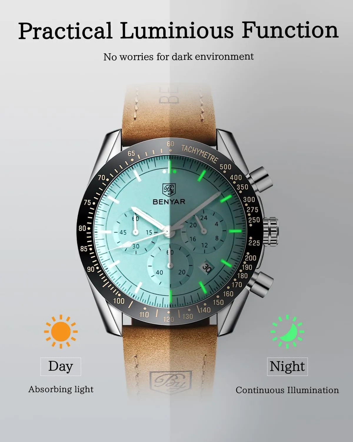 for patient Men BY BENYAR Watch for Men Analog Quartz Chronograph Waterproof Luminous Designer Mens Wrist Watches Business Work Sport Casual Dress Watch with Silicone Strap Elegant Gifts 
