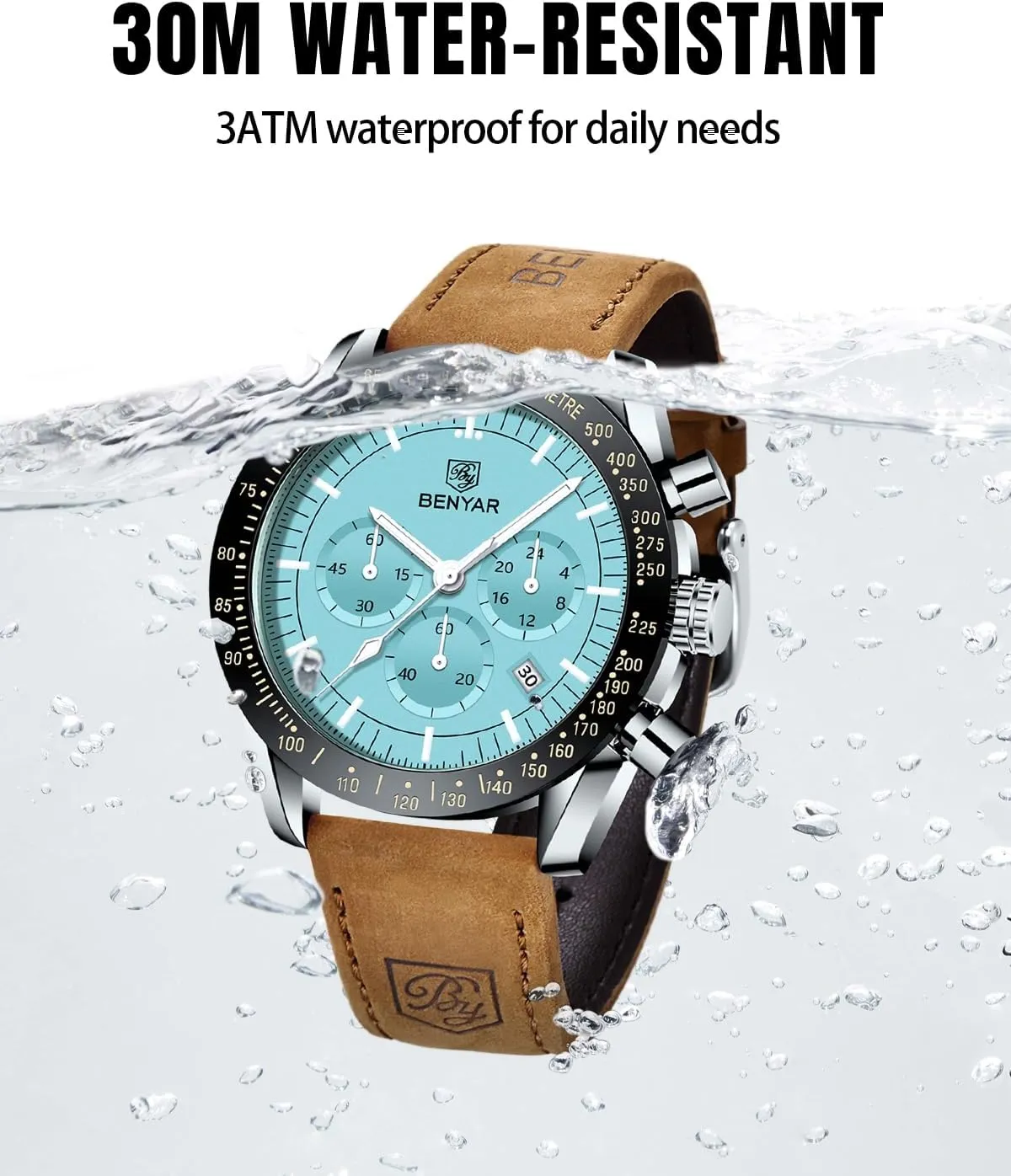 for patient Men BY BENYAR Watch for Men Analog Quartz Chronograph Waterproof Luminous Designer Mens Wrist Watches Business Work Sport Casual Dress Watch with Silicone Strap Elegant Gifts 