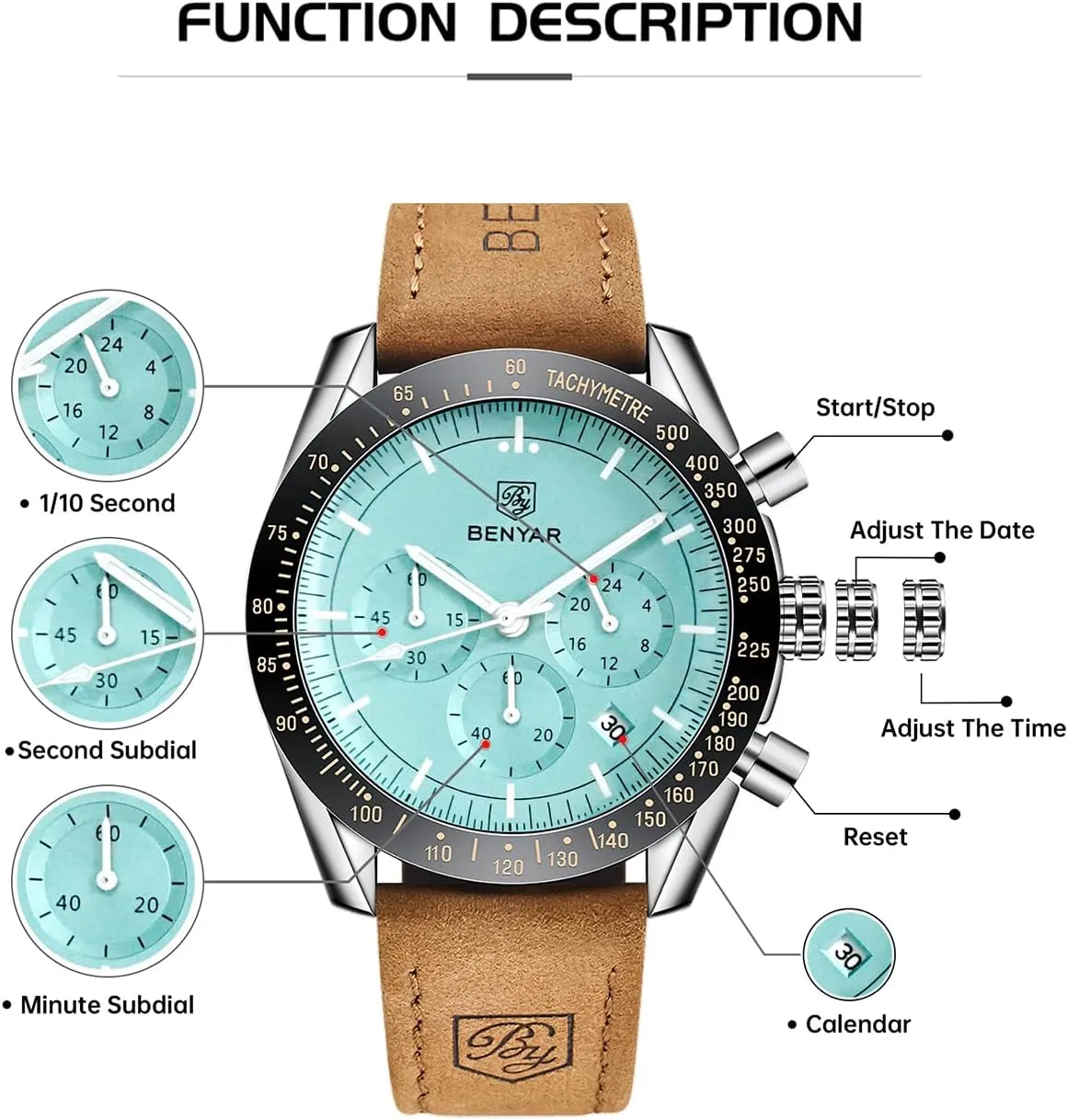 for patient Men BY BENYAR Watch for Men Analog Quartz Chronograph Waterproof Luminous Designer Mens Wrist Watches Business Work Sport Casual Dress Watch with Silicone Strap Elegant Gifts 