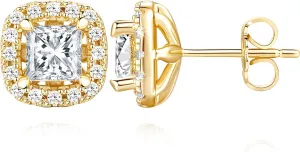 for penal internationally obligation unit Women 10mm 14K Gold Earrings, Gold Stud Earrings for Women Hypoallergenic Cushion-shaped Small Cubic Zirconia Stud Earring 