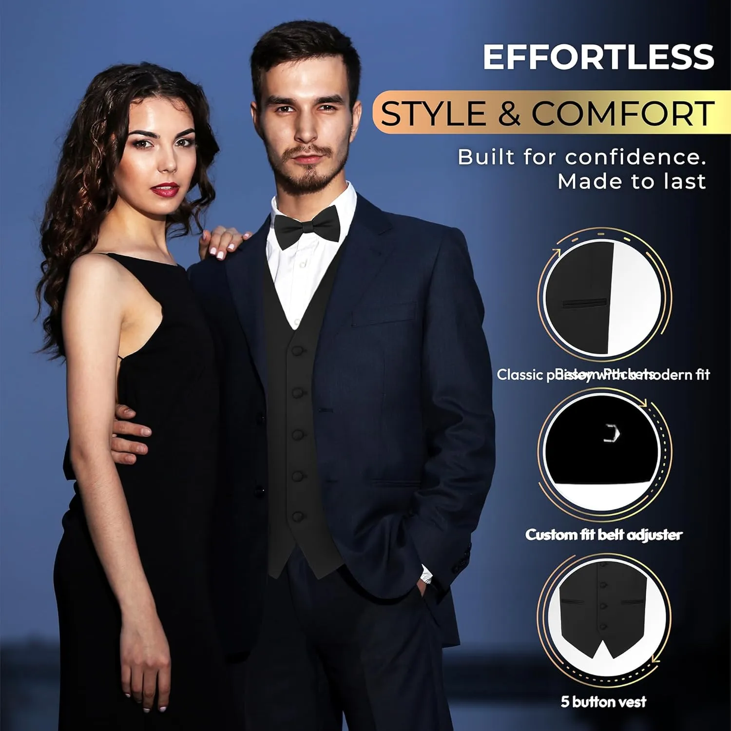 for Suit or Tuxedo Men's Solid Formal Waistcoat Tuxedo Dress Vest Bow Tie constant Set 