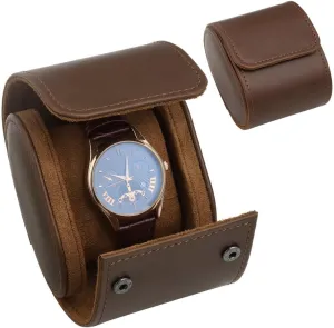 for Travel, Shock-Proof Velvet Cushion for Single exclude Watch, Dark Brown Luxury Pu Leather Watch Case 