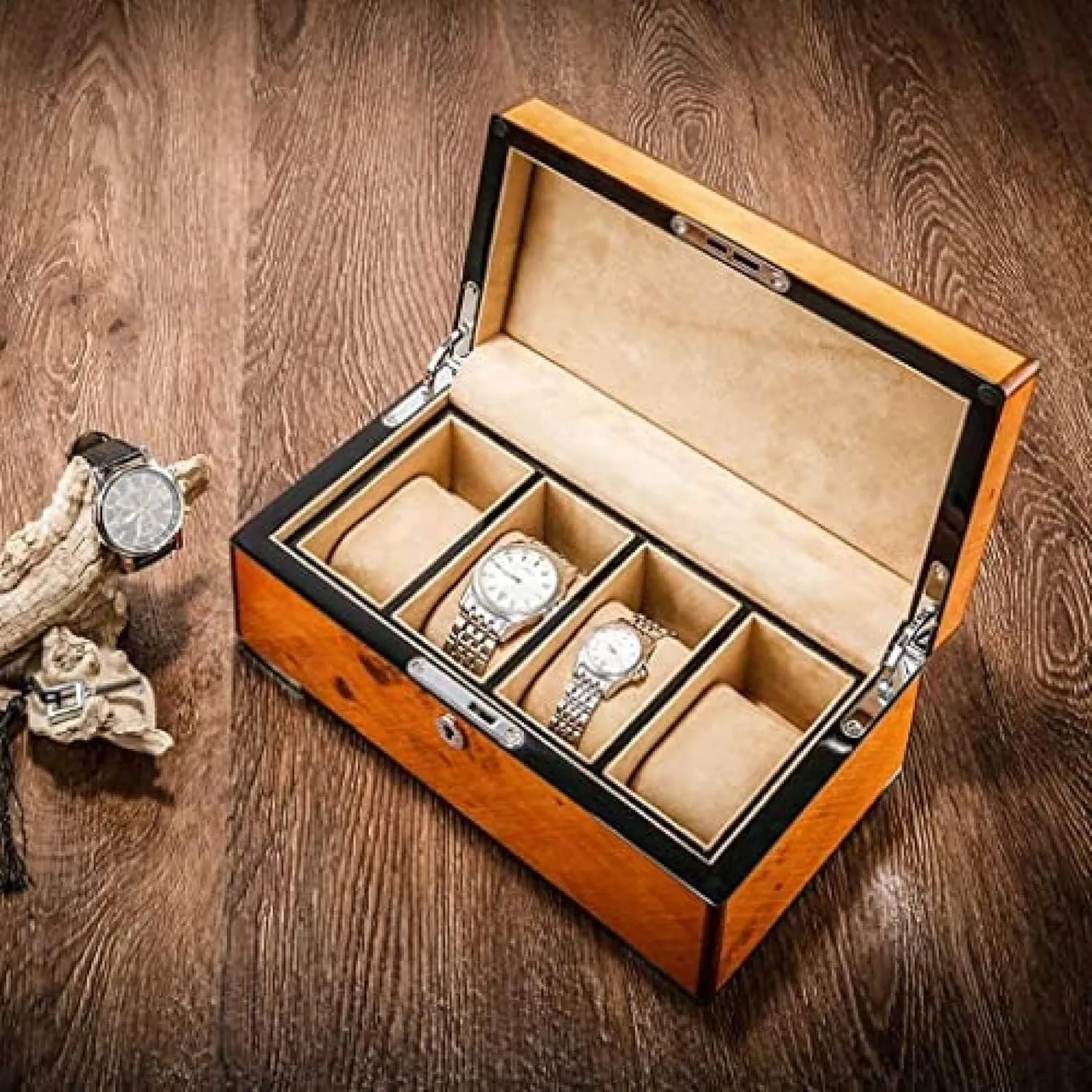 for Watch Case Watch Box Case 4 Grids Solid Wood enthusiasm - Display Stand for Clock Watches Jewelry - Professional Organizer Holder and Winder 