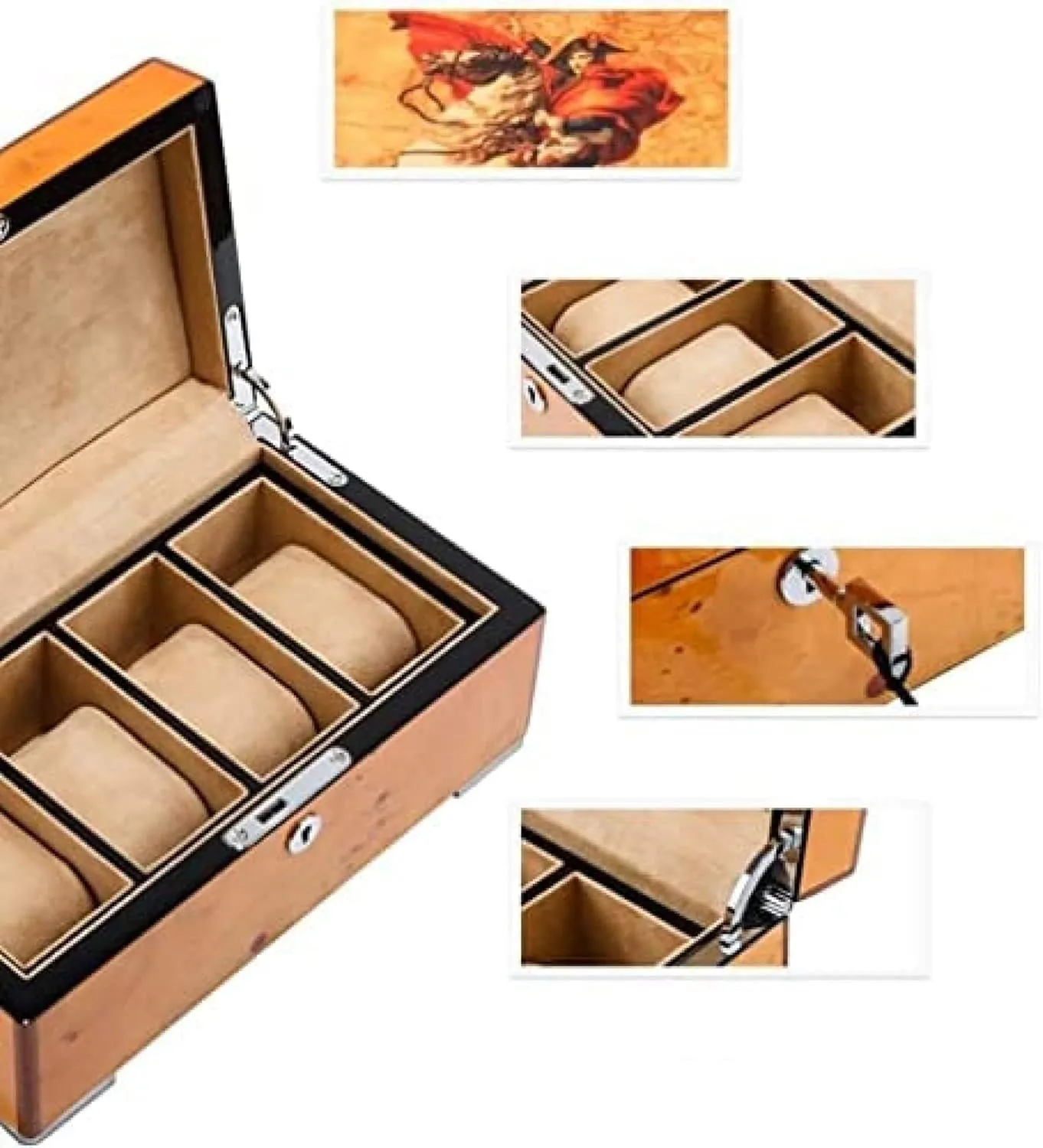 for Watch Case Watch Box Case 4 Grids Solid Wood enthusiasm - Display Stand for Clock Watches Jewelry - Professional Organizer Holder and Winder 