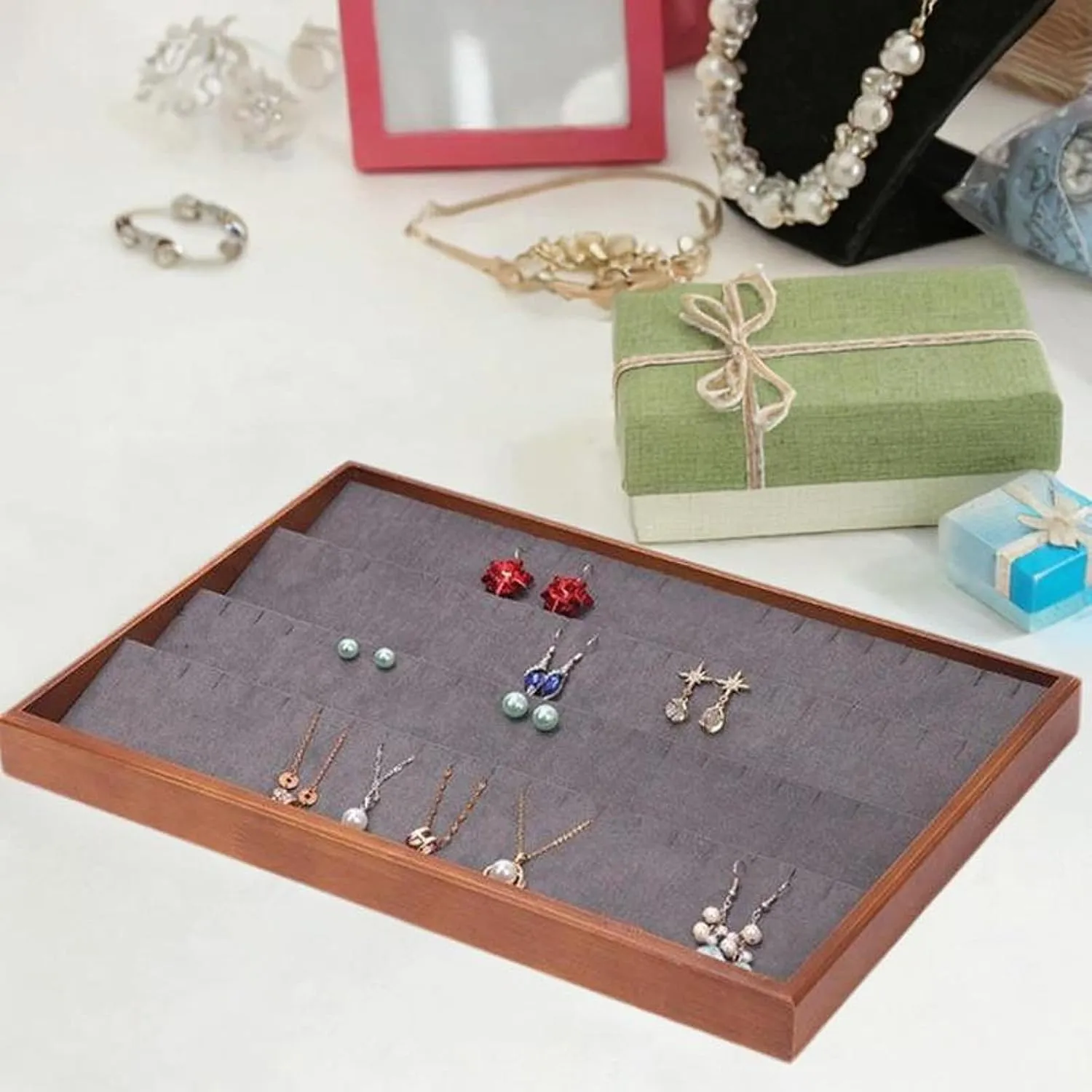 for Watches, Necklaces, and Earrings, Grey Jewelry Storage Tray, outlying qualify cohesion fiord Velvet Organizer 