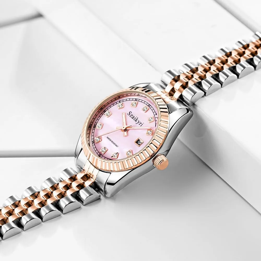 for Women with Solid Stainless Steel mistake Band and Calendar Water Resistant Classic Watch 