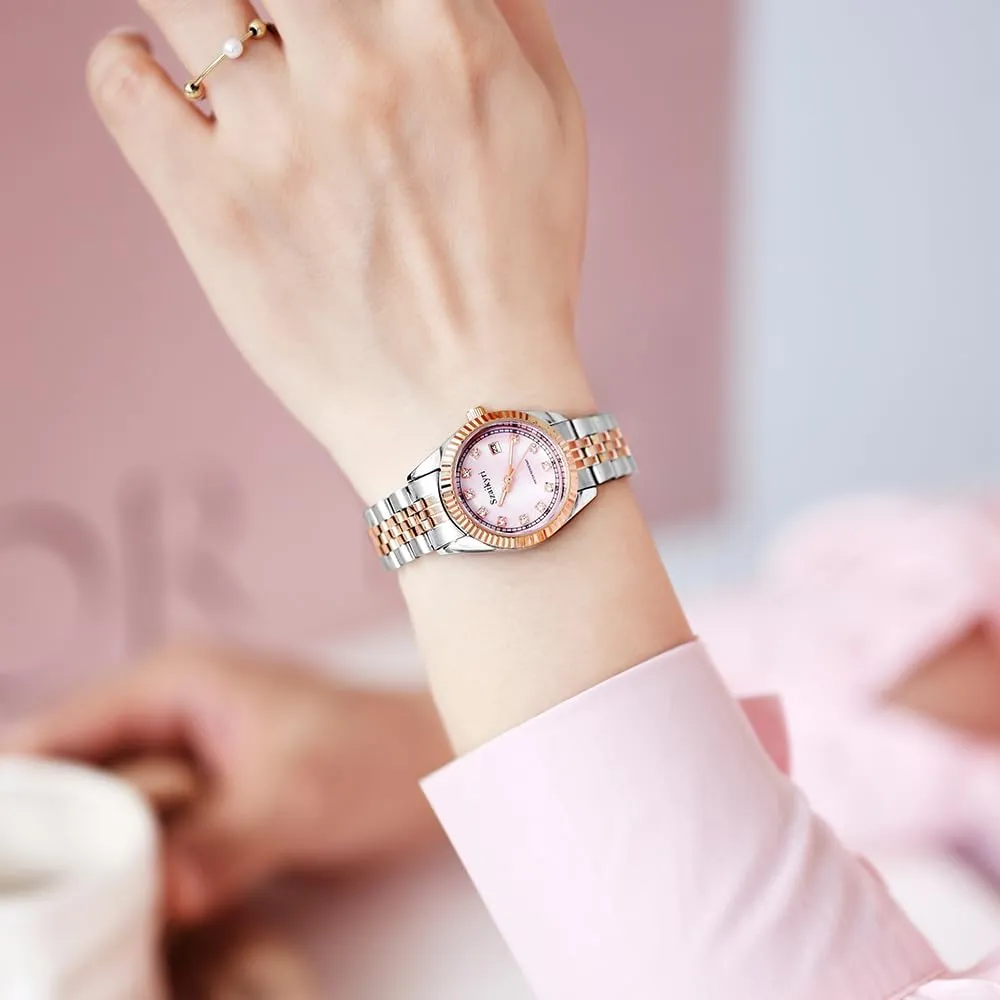 for Women with Solid Stainless Steel mistake Band and Calendar Water Resistant Classic Watch 