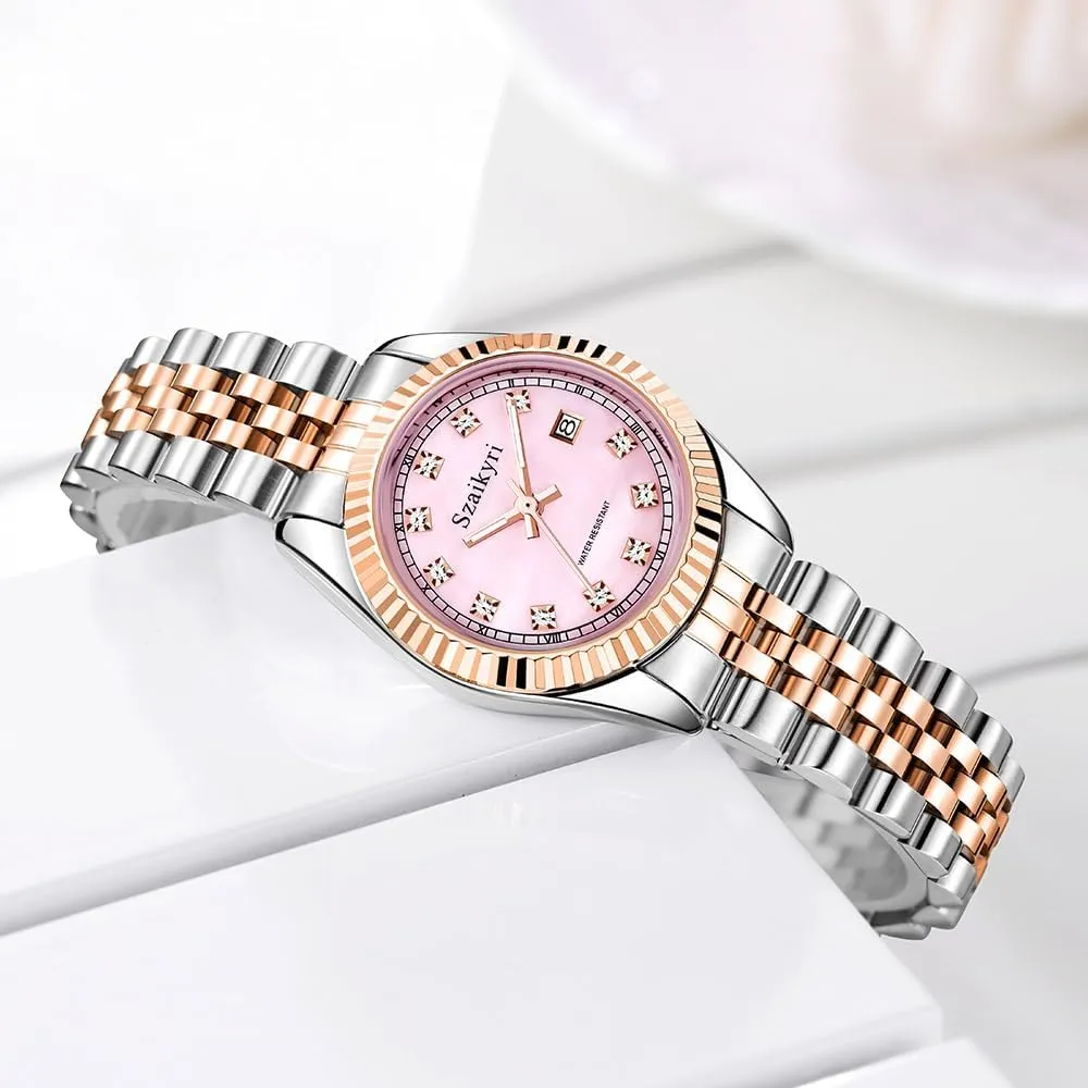 for Women with Solid Stainless Steel mistake Band and Calendar Water Resistant Classic Watch 