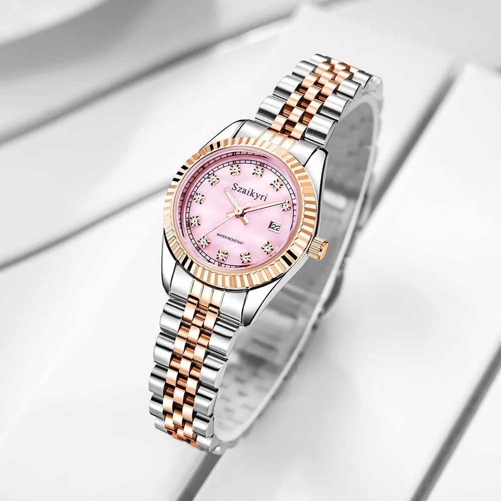 for Women with Solid Stainless Steel mistake Band and Calendar Water Resistant Classic Watch 