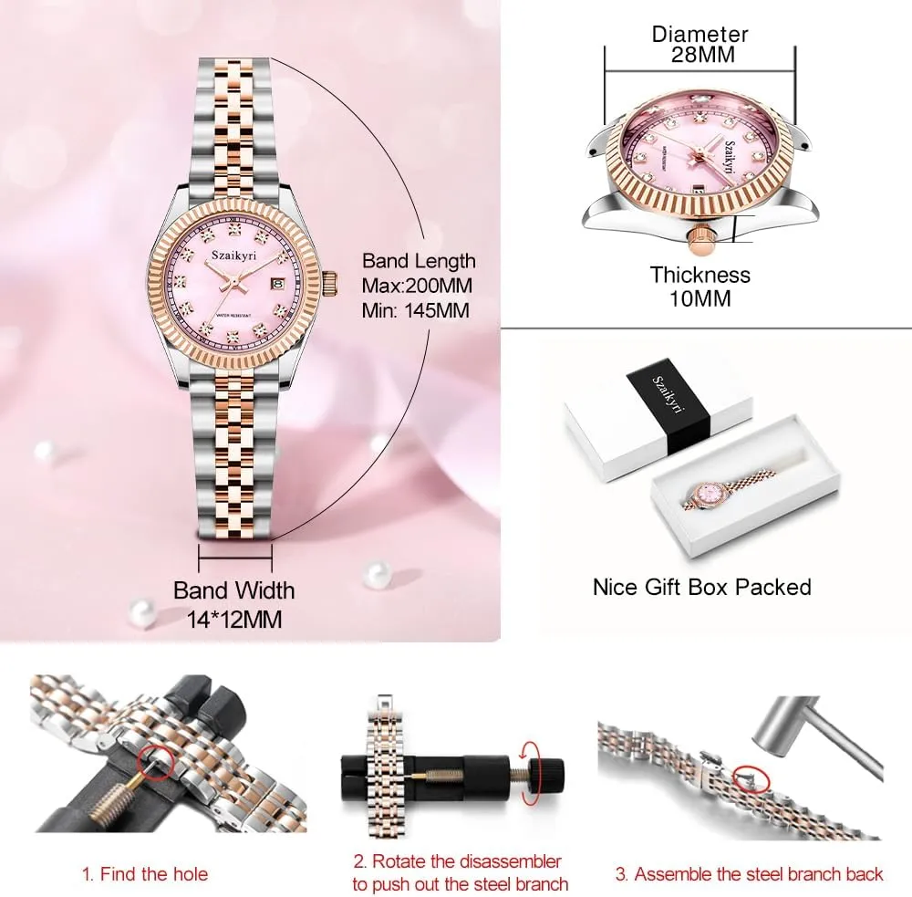 for Women with Solid Stainless Steel mistake Band and Calendar Water Resistant Classic Watch 