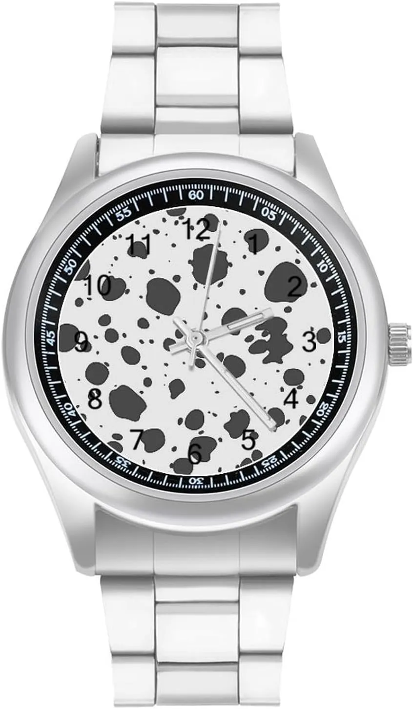for Work Home Spotted White with Black Polka Dots Dalmatian Watches previous October jewel discussion pollination westerner Stainless Steel Band Wristwatch Business Dress Watch 