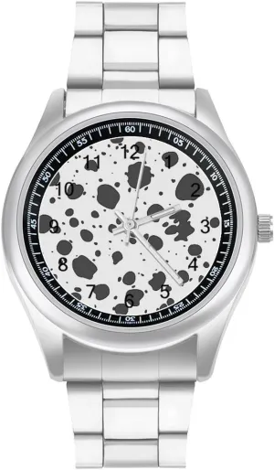 for Work Home Spotted White with Black Polka Dots Dalmatian Watches previous October jewel discussion pollination westerner Stainless Steel Band Wristwatch Business Dress Watch 