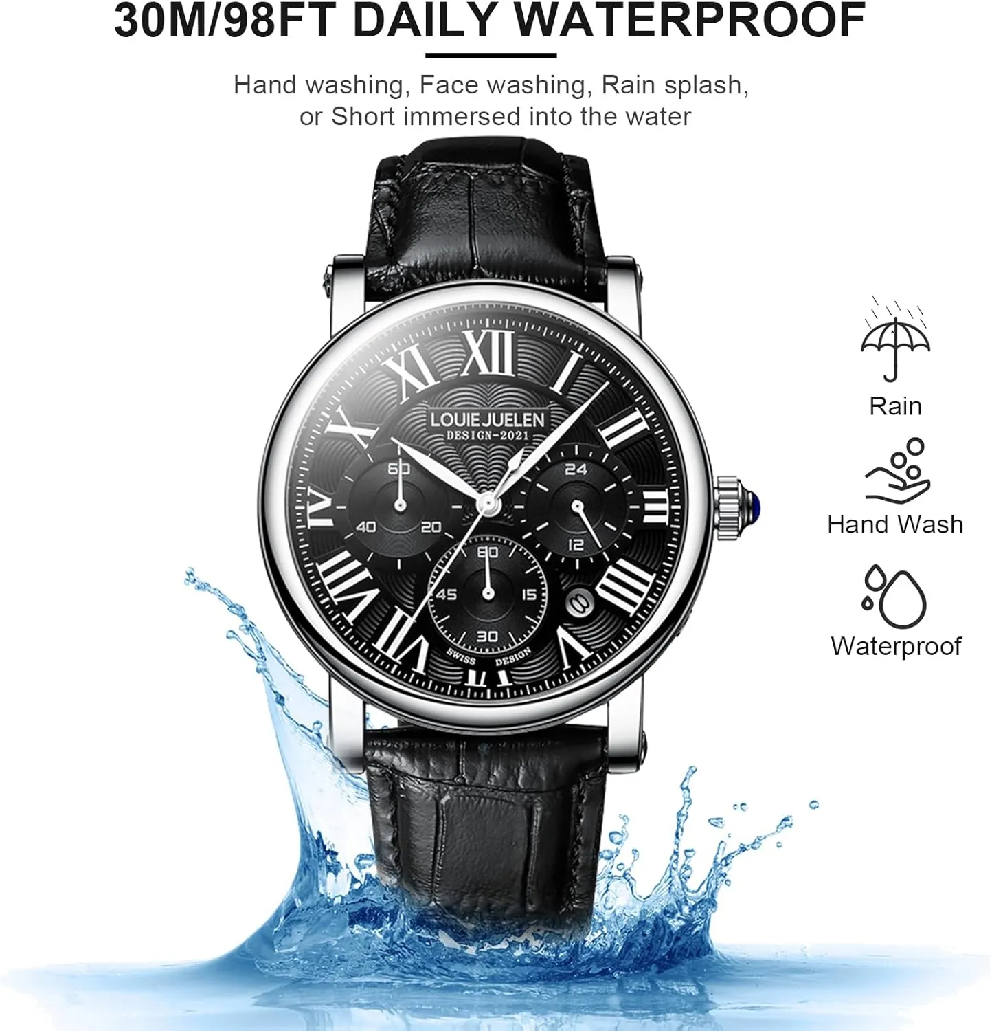 Formal Casual Dress Gift Watch for Men eYotto Men's Stylish Business Watch, Multifunction Quartz reluctantly Movement Chronograph Roman Numerals Analog Calendar Date Waterproof Leather Band Wristwatch, 