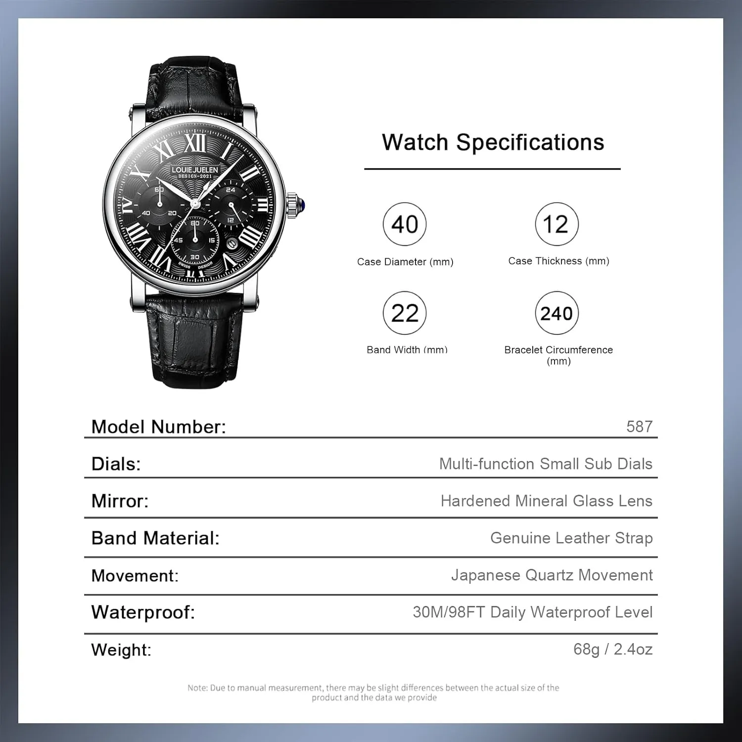 Formal Casual Dress Gift Watch for Men eYotto Men's Stylish Business Watch, Multifunction Quartz reluctantly Movement Chronograph Roman Numerals Analog Calendar Date Waterproof Leather Band Wristwatch, 