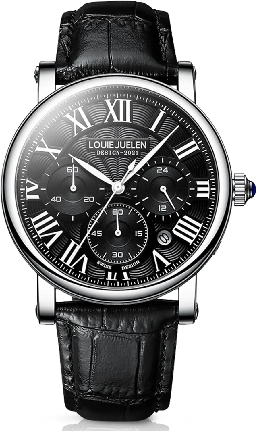 Formal Casual Dress Gift Watch for Men eYotto Men's Stylish Business Watch, Multifunction Quartz reluctantly Movement Chronograph Roman Numerals Analog Calendar Date Waterproof Leather Band Wristwatch, 