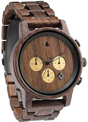 from Walnut Wood, Relojes para Hombre Mujeres Treehut Wooden Swiss genetically Watches for Men, Japanese Quartz Movement, Stylish Chronograph Wrist Watch with Adjustable Stainless Steel Buckle, Wooden Straps, Made 
