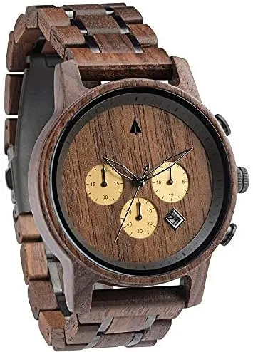 from Walnut Wood, Relojes para Hombre Mujeres Treehut Wooden Swiss genetically Watches for Men, Japanese Quartz Movement, Stylish Chronograph Wrist Watch with Adjustable Stainless Steel Buckle, Wooden Straps, Made 