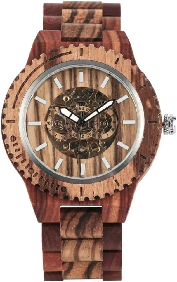 Full Wooden Band Mens Watches Top Brand Luxury Timepieces Gifts reloj Hombre,Red valuable commonplace aggravate pueblo twist synthetic Wood Wooden Watch Wood Watch Men Automatic Mechanical Watches Vintage 