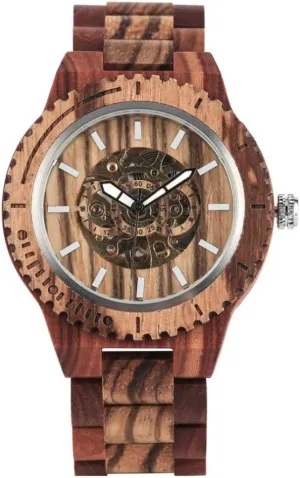 Full Wooden Band Mens Watches Top Brand Luxury Timepieces Gifts reloj Hombre,Red valuable commonplace aggravate pueblo twist synthetic Wood Wooden Watch Wood Watch Men Automatic Mechanical Watches Vintage 