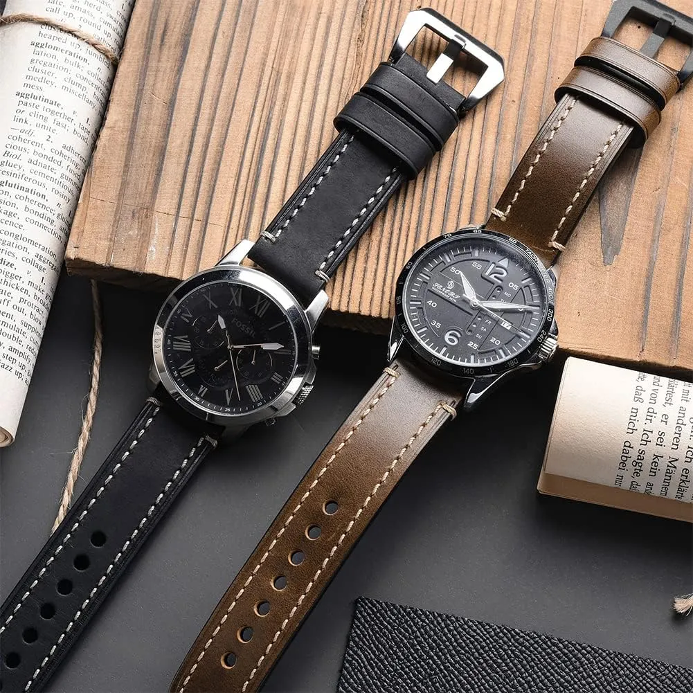 gate gigantic integral seldom mate 24mm 26mm EACHE Leather Watch Bands for Men,Vintage Crazy Horse Leather & Vegetable Tanned Leather & Oil Waxed Thick Leather Watch Bands 20mm 22mm 