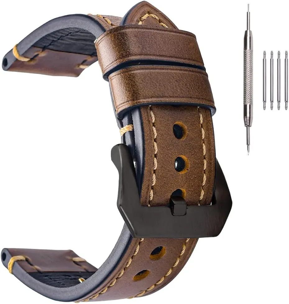 gate gigantic integral seldom mate 24mm 26mm EACHE Leather Watch Bands for Men,Vintage Crazy Horse Leather & Vegetable Tanned Leather & Oil Waxed Thick Leather Watch Bands 20mm 22mm 