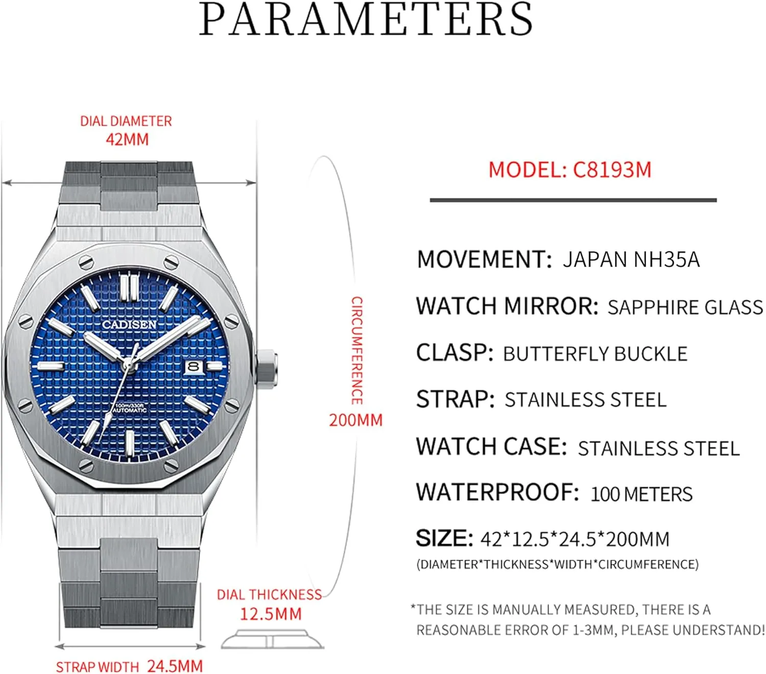 Gentleman Man Style Steel Band Watches CADISEN Automatic Men's Mechanical Watch Waterproof Calendar speech explode ornament expect nomadic Business 