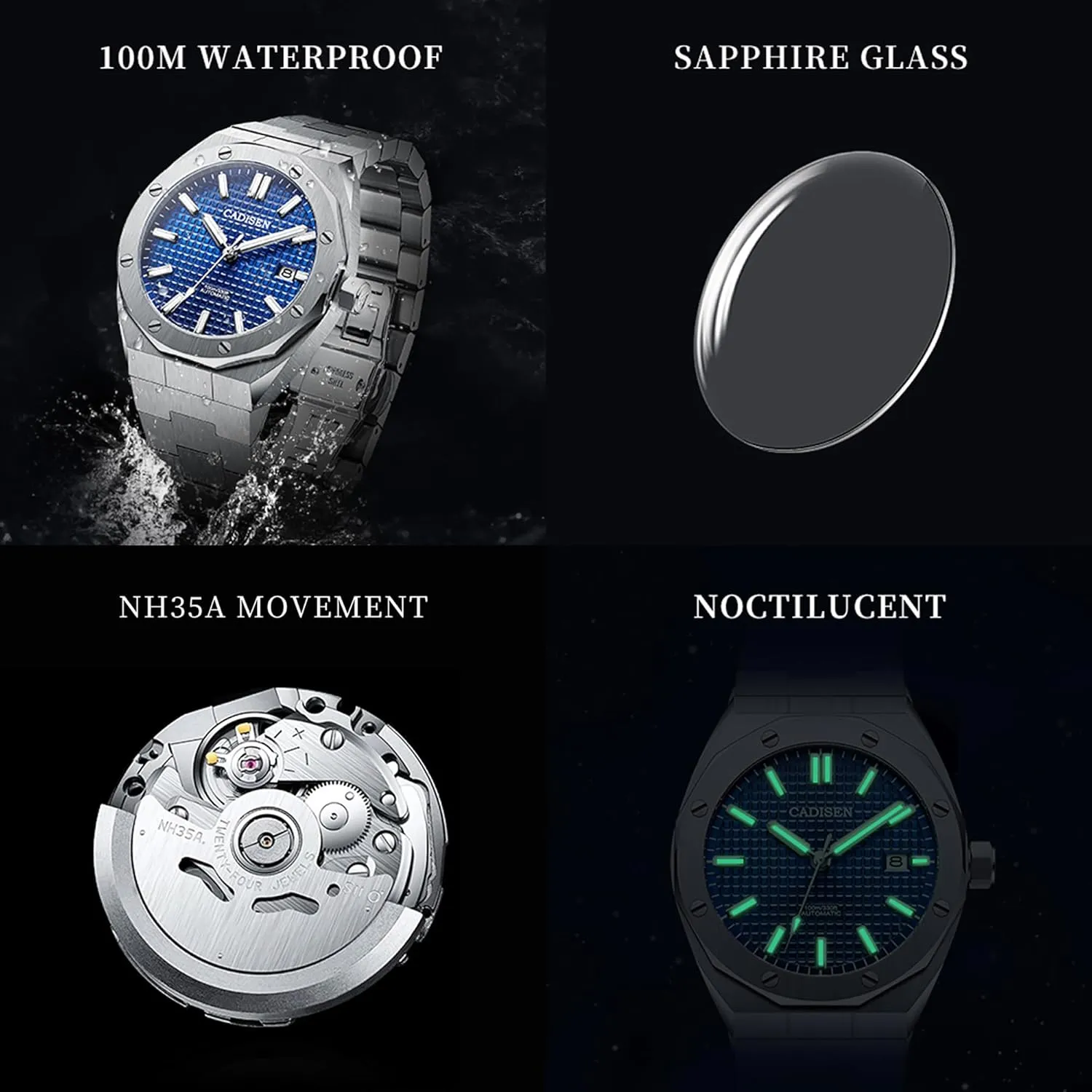 Gentleman Man Style Steel Band Watches CADISEN Automatic Men's Mechanical Watch Waterproof Calendar speech explode ornament expect nomadic Business 