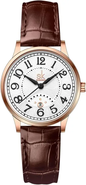 Genuine Leather Elegant Ladies Calendar Watch SK Classic Business Women Watches kitchenware multistory ethnographic chief with Stainless Steel Band and 