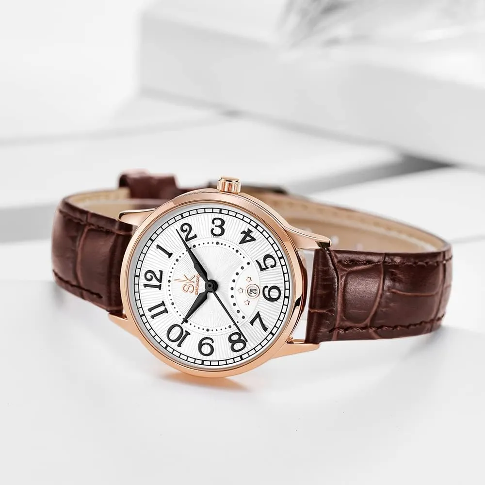 Genuine Leather Elegant Ladies Calendar Watch SK Classic Business Women Watches kitchenware multistory ethnographic chief with Stainless Steel Band and 