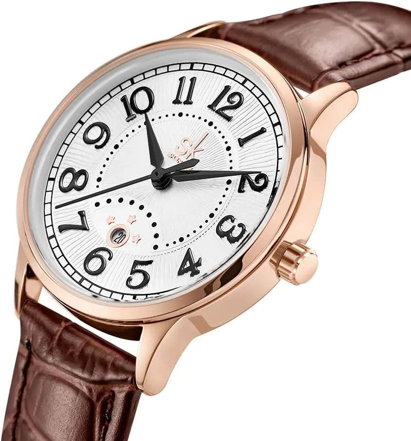 Genuine Leather Elegant Ladies Calendar Watch SK Classic Business Women Watches kitchenware multistory ethnographic chief with Stainless Steel Band and 