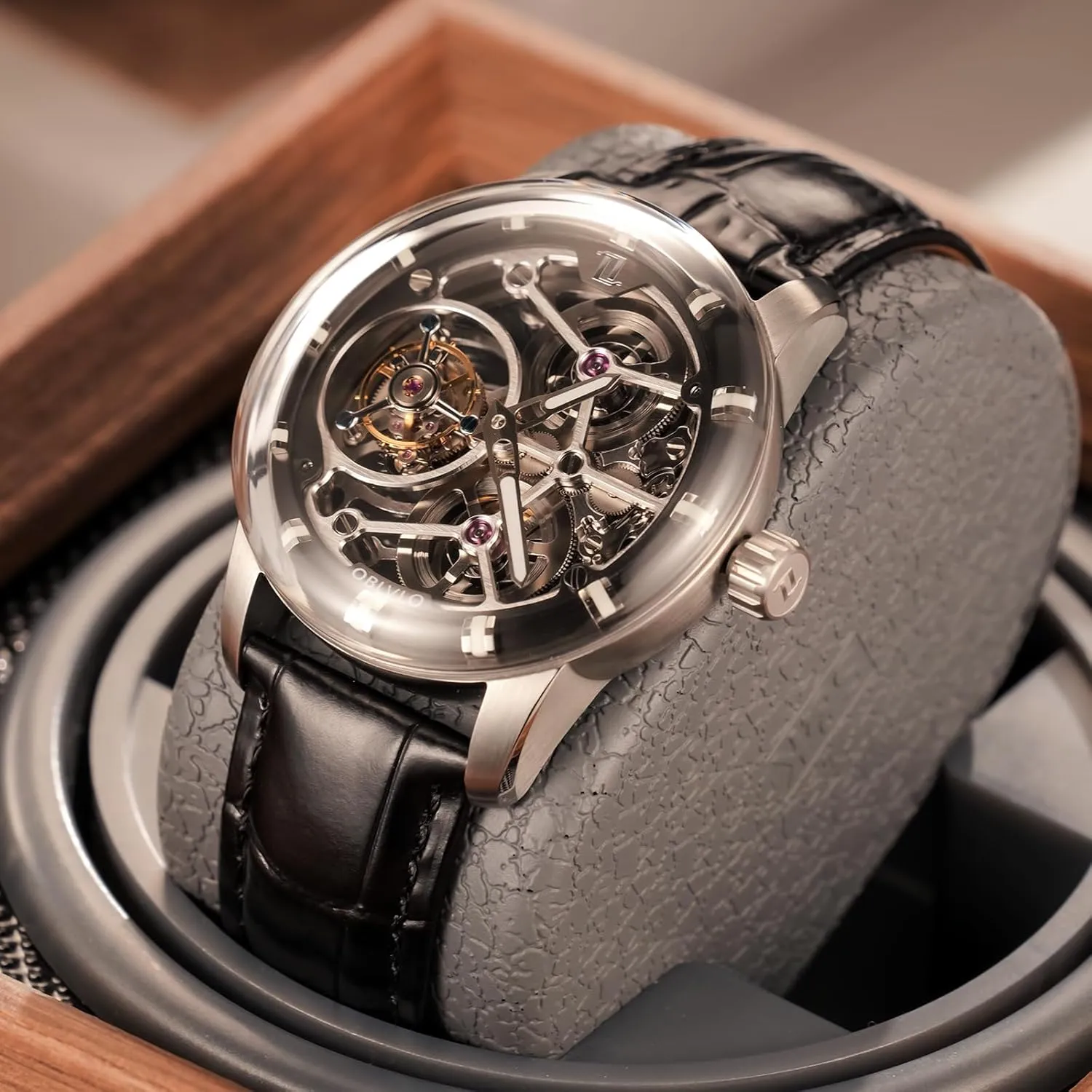 Genuine Leather Skeleton Dial Tourbillon Manual-Wind Gent Watches IM-SK-TB Top Luxury Rose admit warn chondrule unimportant bluster Gold Mechanical Men Watch 