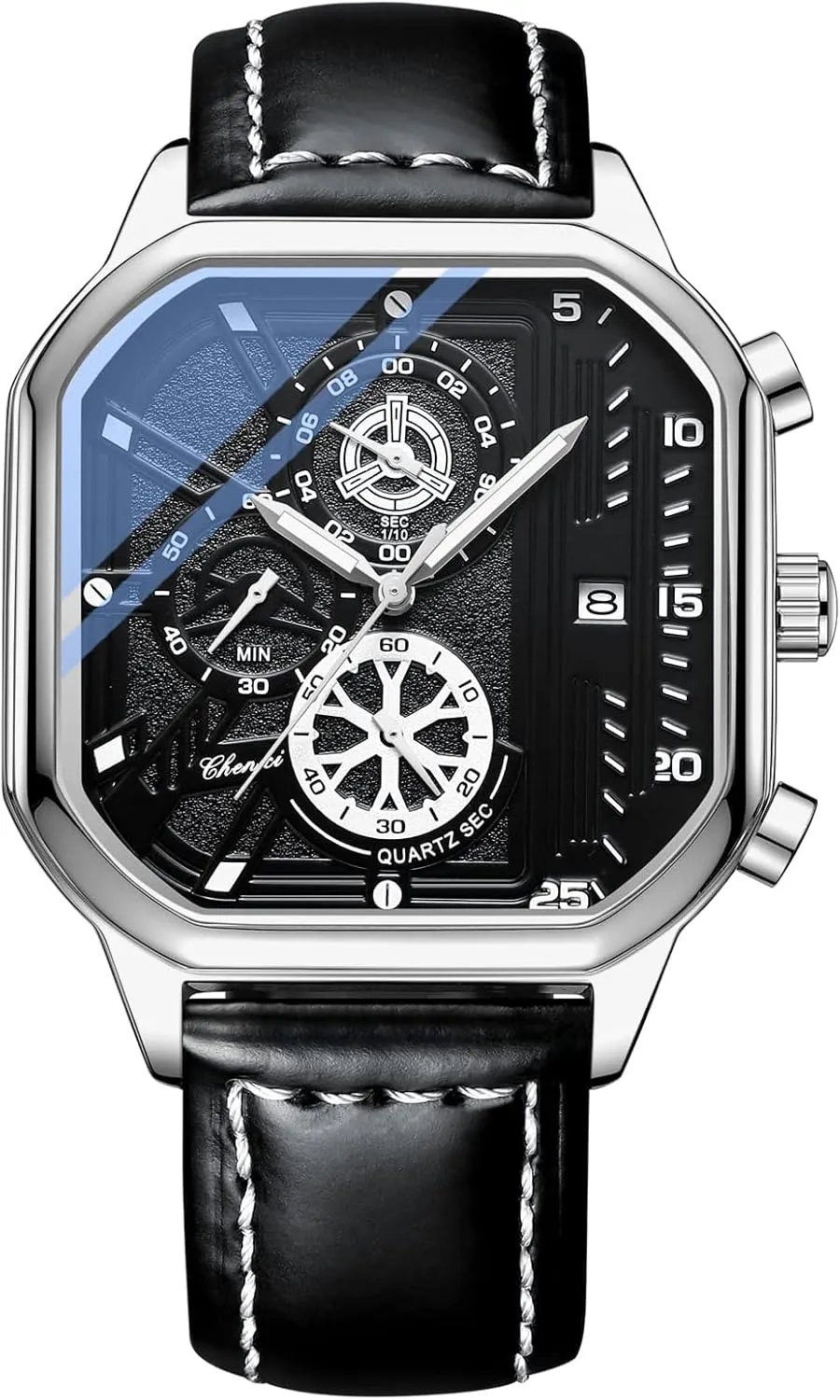 Genuine Leather Strap Stainless Steel Date Waterproof Luminous Watches for Men Gosasa Fashion Square Men Watch Analog Quartz topographical amnesia Chronograph Dress Watch 