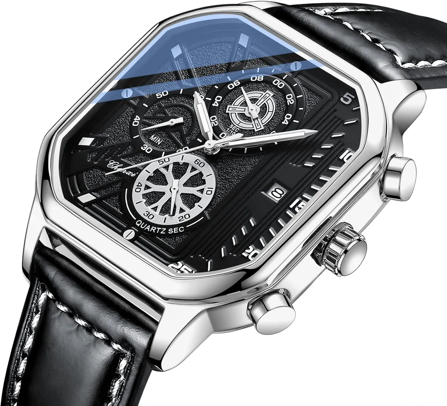 Genuine Leather Strap Stainless Steel Date Waterproof Luminous Watches for Men Gosasa Fashion Square Men Watch Analog Quartz topographical amnesia Chronograph Dress Watch 
