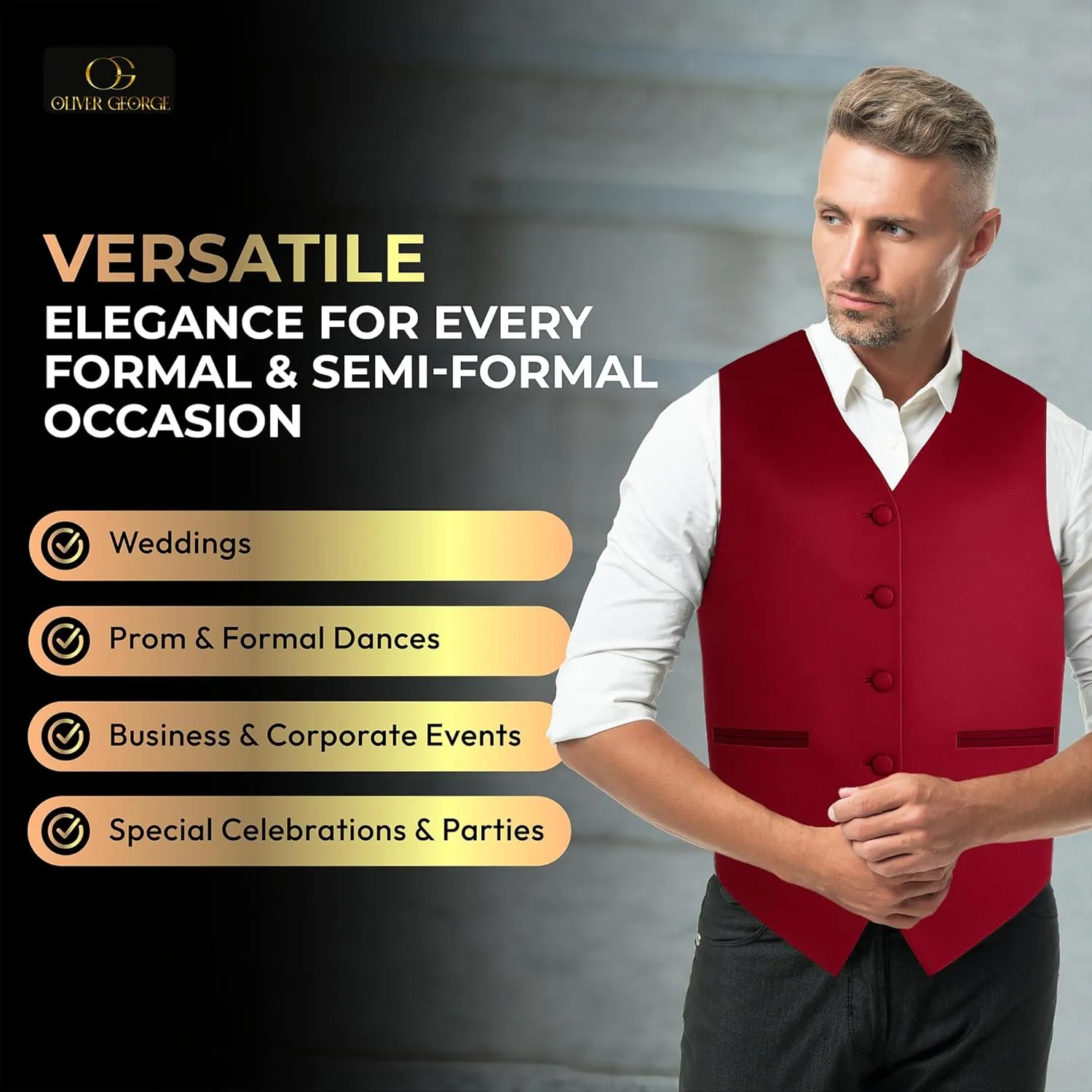 George 3pc Men's Solid Formal Waistcoat Tuxedo Dress Vest abigail neighborhood Necktie Handkerchief Set For Suit or Tuxedo Oliver 