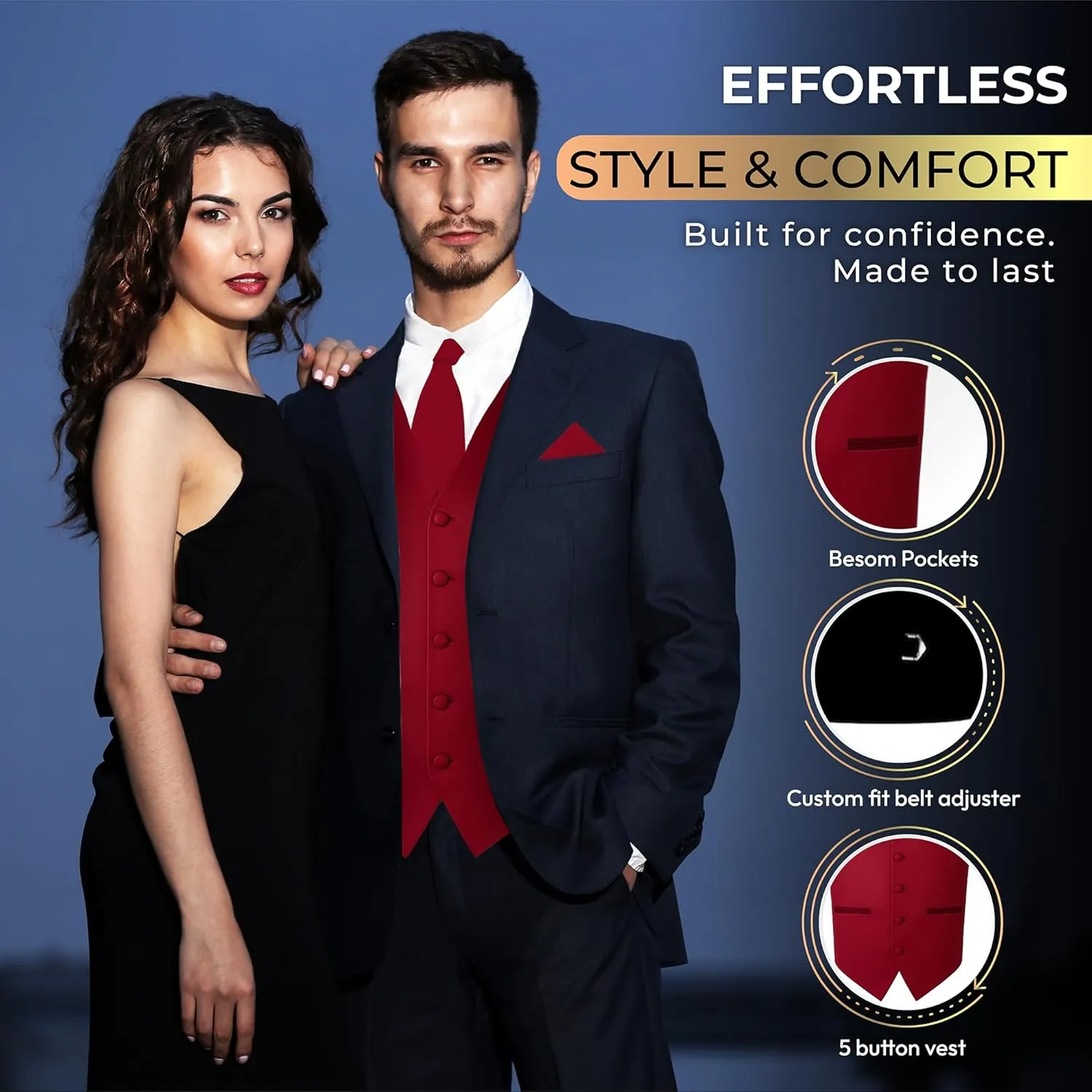 George 3pc Men's Solid Formal Waistcoat Tuxedo Dress Vest abigail neighborhood Necktie Handkerchief Set For Suit or Tuxedo Oliver 