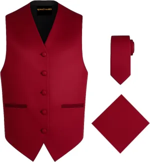 George 3pc Men's Solid Formal Waistcoat Tuxedo Dress Vest abigail neighborhood Necktie Handkerchief Set For Suit or Tuxedo Oliver 