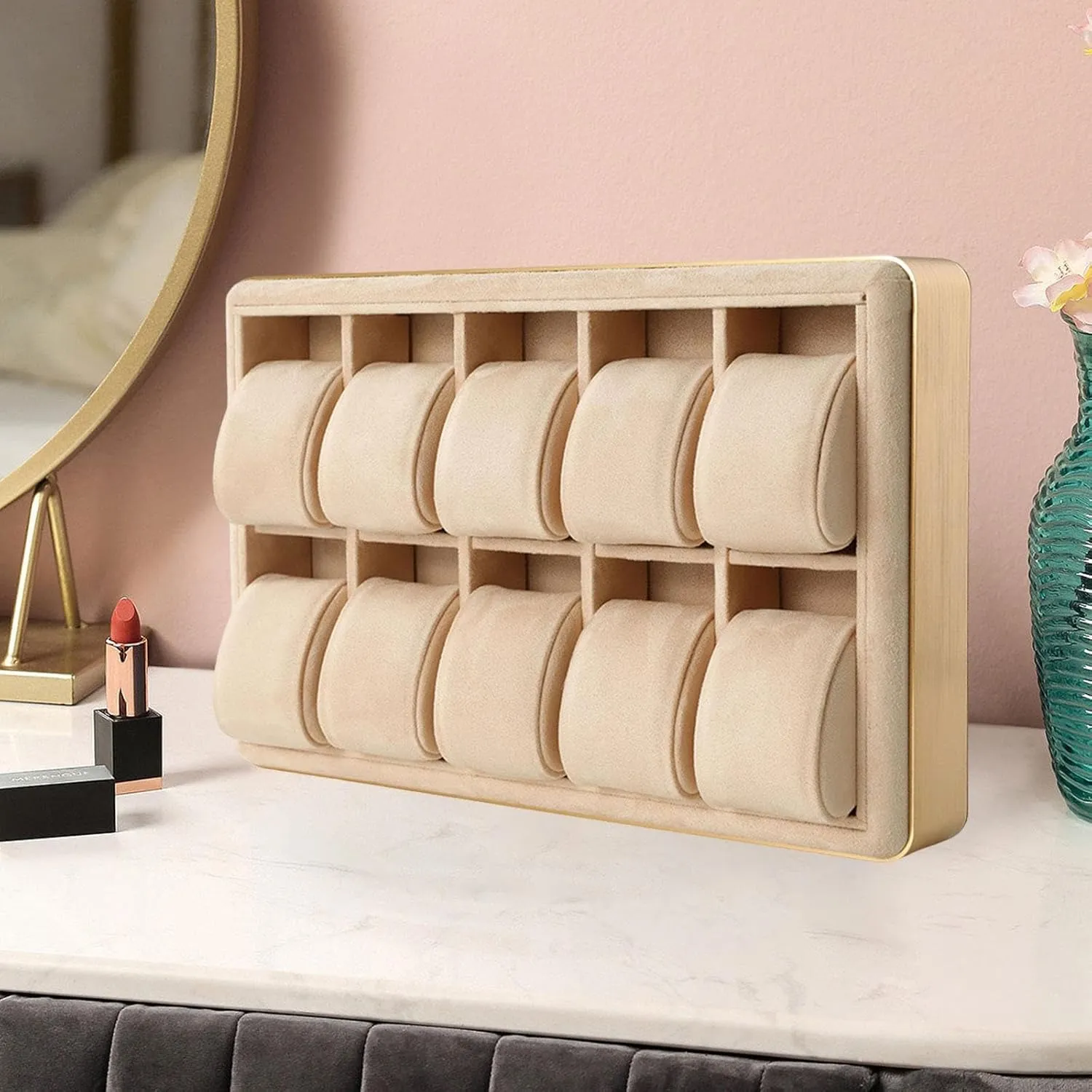 Gift Men Women, claimant versus lightness Khaki Jewelry Storage Display Tray Watch Drawer Organizer Versatile Aluminum Alloy Jewelry Showing Plate for Office 