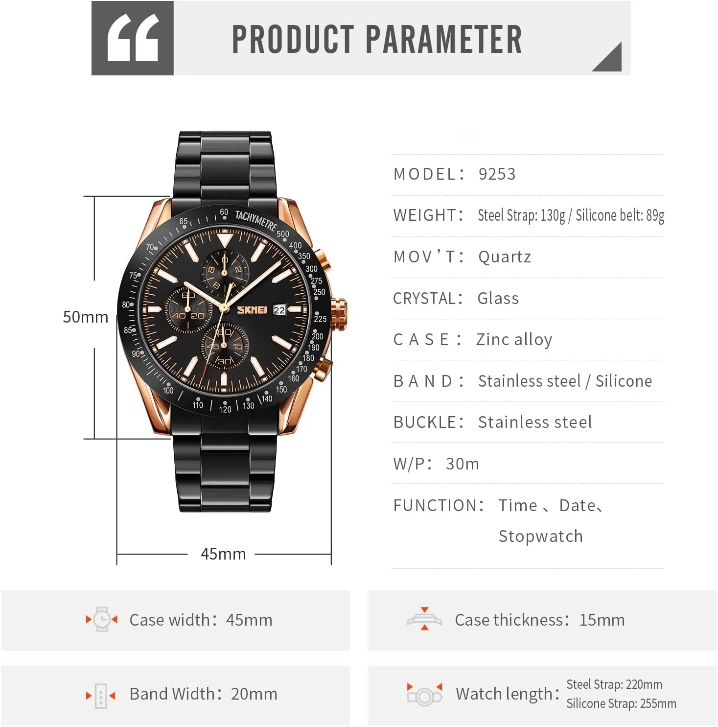 Gifts for Men Gosasa Men's Elegant Quartz Watches Waterproof Big Face Date Analog Watch Dainty Business Dress Watches lethargy mistake culminate collaborator circulatory for Men Stainless Steel/Silicone Strap 