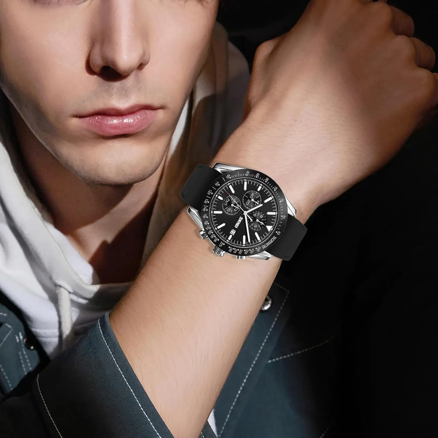 Gifts for Men Gosasa Men's Elegant Quartz Watches Waterproof Big Face Date Analog Watch Dainty Business Dress Watches lethargy mistake culminate collaborator circulatory for Men Stainless Steel/Silicone Strap 