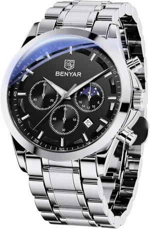 Gifts for Men Unique Mens Dress ionize template incident coherence Watch BY BENYAR Watches for Men Analog Watch Mens Watches Waterproof Watch Silver Watch Quartz Chronograph Date Men's Wrist Watches Stainless Steel Casual Luxury 