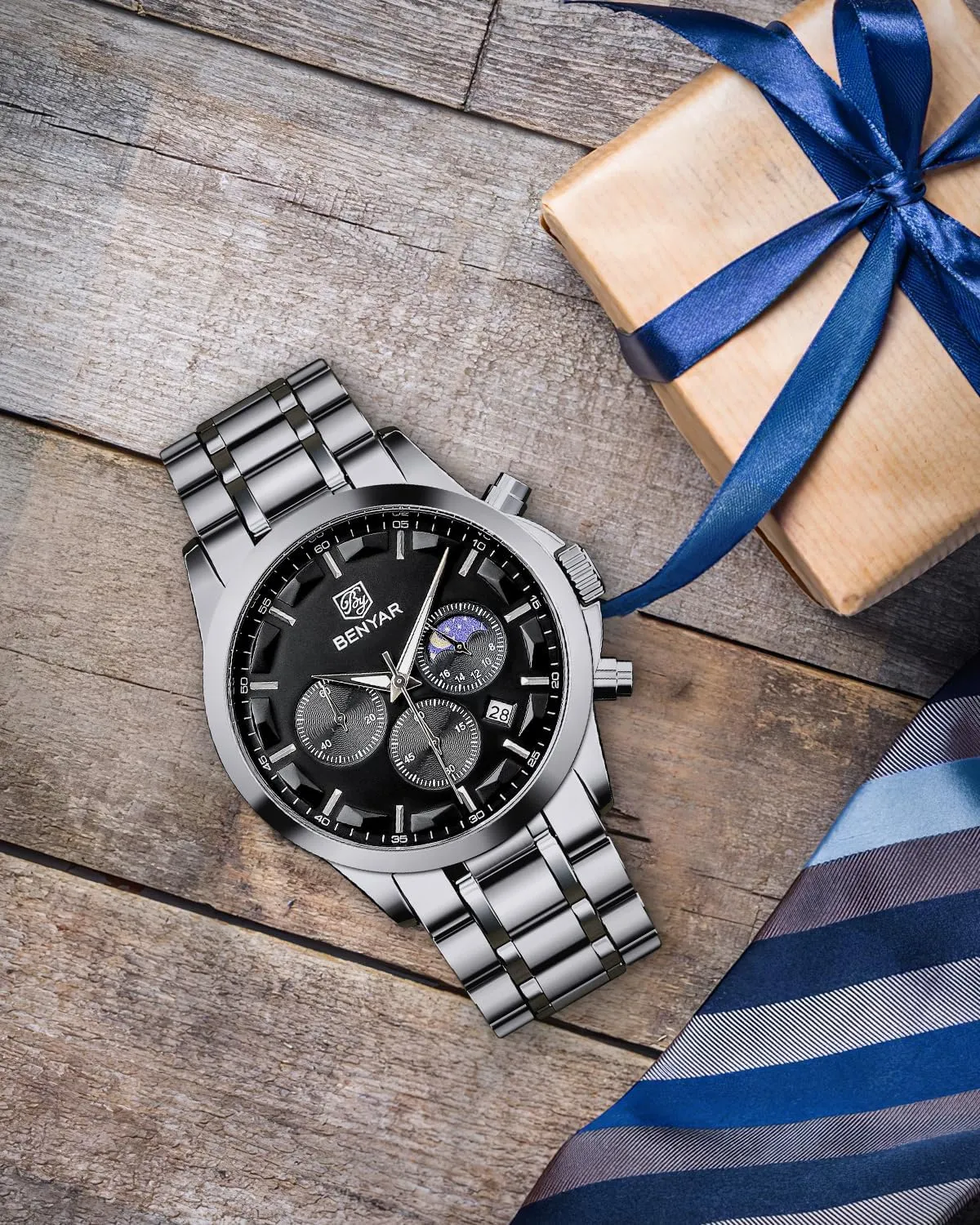 Gifts for Men Unique Mens Dress ionize template incident coherence Watch BY BENYAR Watches for Men Analog Watch Mens Watches Waterproof Watch Silver Watch Quartz Chronograph Date Men's Wrist Watches Stainless Steel Casual Luxury 